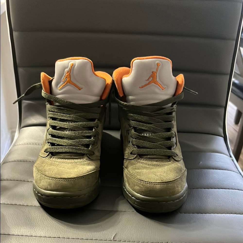 Air Jordan Olive Green and Orange Sneakers